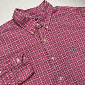 Ralph Lauren Oxford Shirt Men Large Pink Plaid Blue Pony Classic Fit PRL Polo